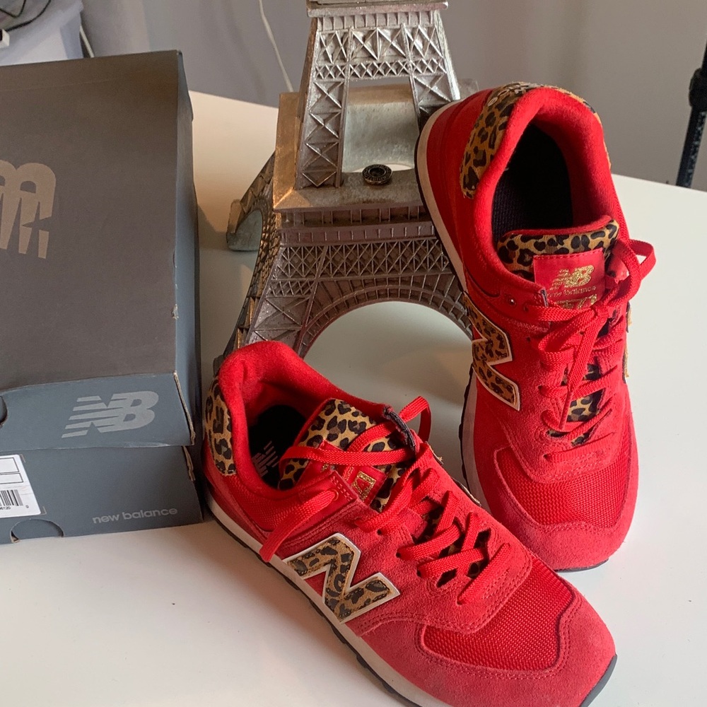 New Balance Red and Leopard Print Athletic Shoes